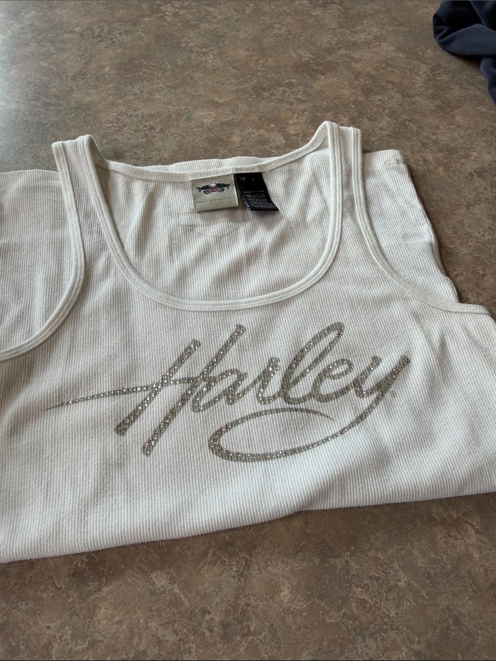 Harley-Davidson White Tank Top with Silver Rhinestone Script